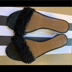 Aquazzura Wild Thing Black Suede Flat Sandals